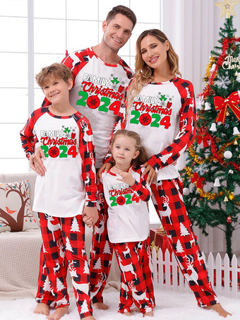 レッド ファミリークリスマスパジャマ大人用子供用文字クリスマス柄マッチングセット