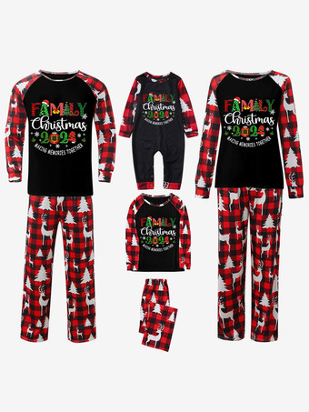ブラック 家族で揃うクリスマスパジャマ 大人用 子供用 ポリエステル クリスマス柄 トップパンツ
