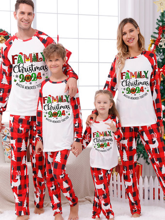 レッド 家族で揃うクリスマスパジャマ 大人用 子供用 ポリエステル クリスマス柄 トップパンツ