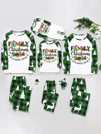 ホワイト 家族で揃うクリスマスパジャマ 大人用 子供用 ポリエステル クリスマス柄 トップパンツ