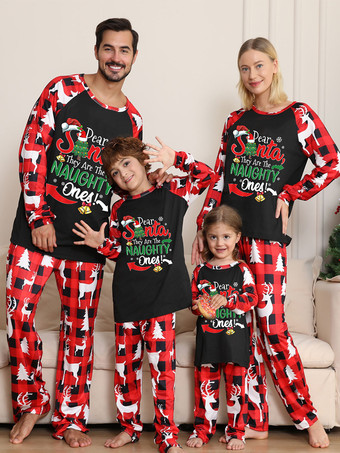 ブラック お揃いのクリスマスパジャマ 家族カップル用 大人用ファミリーパジャマ