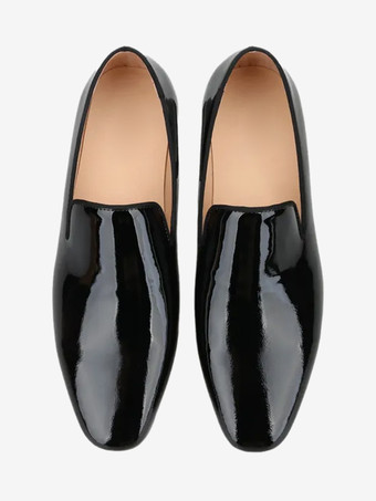 メンズ スリッポン ローファー シューズ ラウンドトゥ パテント プロム ウェディングシューズ