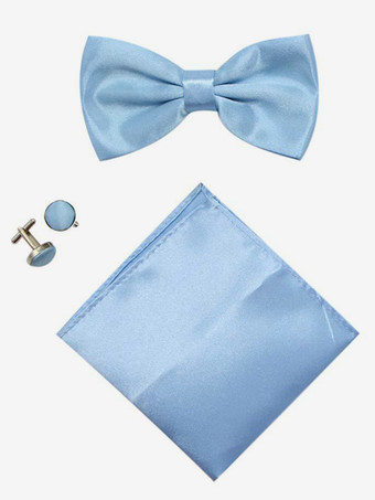 ベビーブルーメンズ 3 ピース ソリッドカラー フォーマル サテン セット (ネクタイ、ポケットチーフ、スカーフ、カフスボタン付き)