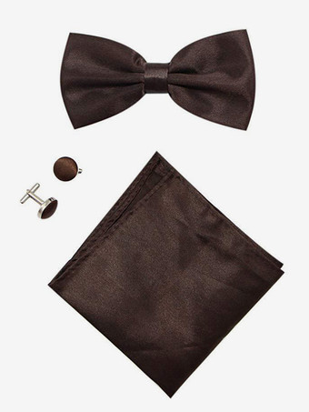 ブラウン メンズ 3 ピース ソリッドカラー フォーマル サテン セット (ネクタイ、ポケットチーフ、スカーフ、カフスボタン付き)