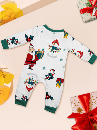 ホワイトファミリークリスマスパジャマ大人用子供用ポリエステルクリスマス柄トップパンツ