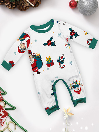 ホワイトファミリークリスマスパジャマ大人用子供用ポリエステルクリスマス柄トップパンツ