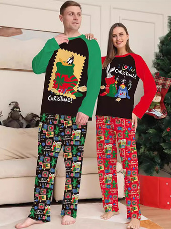家族で揃うクリスマスパジャマ カラフルなカップルの大人用クリスマス柄パンツトップ
