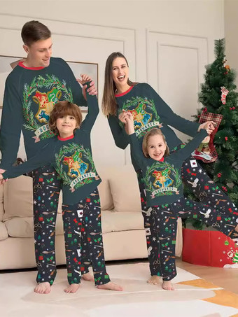 Verde scuroPigiama natalizio per la famiglia abbinato pantaloni con motivo natalizio in poliestere per bambini e neonati