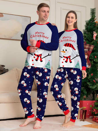 ファミリークリスマスパジャマ 雪だるま ブルー グレー レッド ダサいセーター