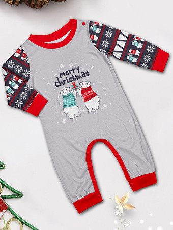 Pyjama de Noël familial gris assorti pour enfant et bébé motif de Noël pantalon et haut