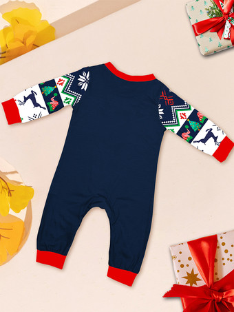 ダークネイビー ファミリー クリスマス パジャマ 大人用 ベビー用 ポリエステル クリスマス柄 トップパンツ