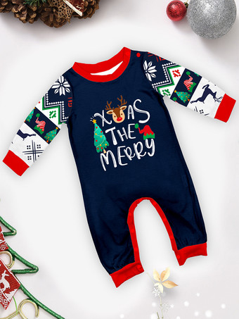 ダークネイビー ファミリー クリスマス パジャマ 大人用 ベビー用 ポリエステル クリスマス柄 トップパンツ