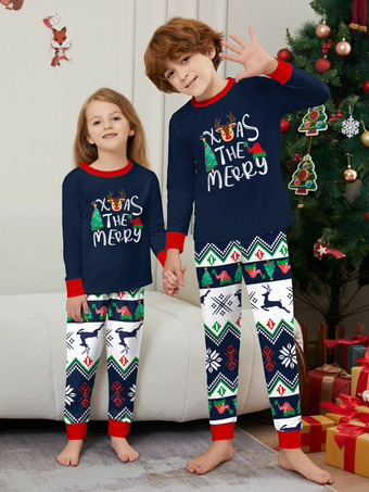 ダークネイビー ファミリー クリスマス パジャマ 大人用 ベビー用 ポリエステル クリスマス柄 トップパンツ