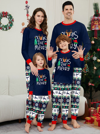 ダークネイビーダークネイビー ファミリー クリスマス パジャマ 大人用 ベビー用 ポリエステル クリスマス柄 トップパンツ