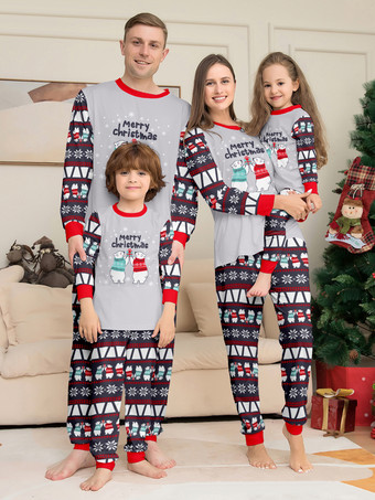 GrisPyjama de Noël familial gris assorti pour enfant et bébé motif de Noël pantalon et haut