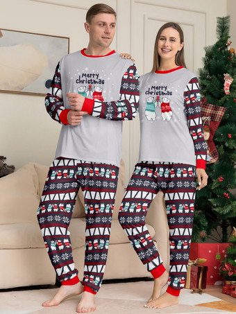 Pyjama de Noël familial gris assorti pour enfant et bébé motif de Noël pantalon et haut