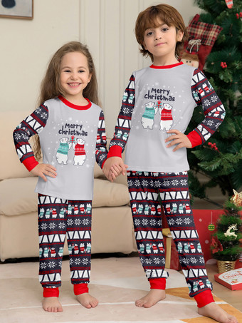 Pyjama de Noël familial gris assorti pour enfant et bébé motif de Noël pantalon et haut