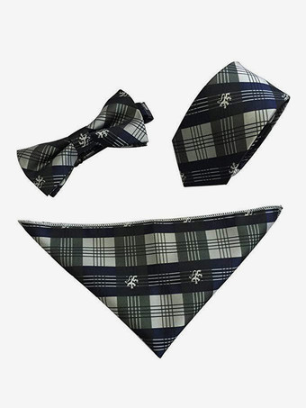 ダークグリーン6cm メンズ ネクタイ 3ピース スクエアスカーフ 英国スタイル ビジネスポケットスカーフ ジャカードカラーセット