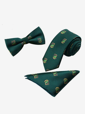グリーン 6cm メンズ ネクタイ 3ピース スクエアスカーフ 英国スタイル ビジネスポケットスカーフ ジャカードカラーセット