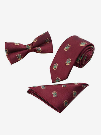 ワインレッド 6cm メンズ ネクタイ 3ピース スクエアスカーフ 英国スタイル ビジネスポケットスカーフ ジャカードカラーセット