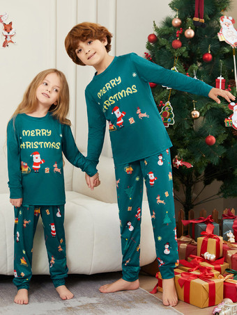 ティールファミリーパジャマ クリスマスエレメント 家族で揃うクリスマスパジャマ