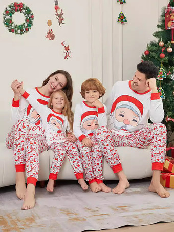 ホワイト ファミリークリスマスパジャマ ベビー用 大人用 クリスマス柄トップパンツ