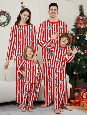 レッド 家族で揃うクリスマスパジャマ 子供用 大人用 ストライプ クリスマス柄 マッチングセット