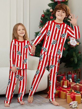 家族で揃うクリスマスパジャマ 子供用 大人用 ストライプ クリスマス柄 マッチングセット