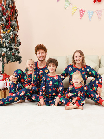 ダークネイビー家族で揃うクリスマスパジャマ 赤ちゃん用 子供用 クリスマス柄トップパンツ