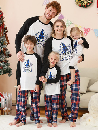 ホワイト ファミリークリスマスパジャマ ベビー用 大人用 ポリエステル クリスマス柄 トップパンツ