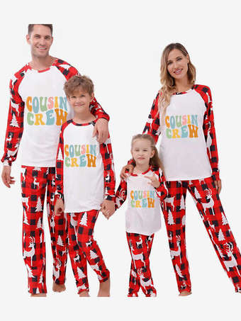 ホワイト 家族で揃うクリスマスパジャマ 赤ちゃんのカップル用ポリエステル製クリスマス柄パンツトップ