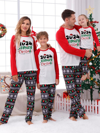 ホワイト ホワイトクリスマスお揃いファミリーパジャマ 大人用 子供用 クリスマス柄 2点セット