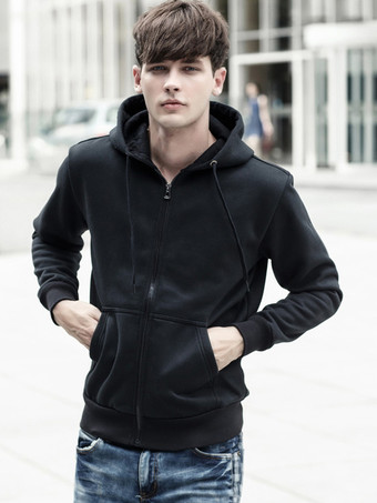 ブラック メンズ フード付きカーディガン 長袖 スウェットシャツ ジャケット プラスサイズ カジュアル トレンディ 厚手 ベルベット コート