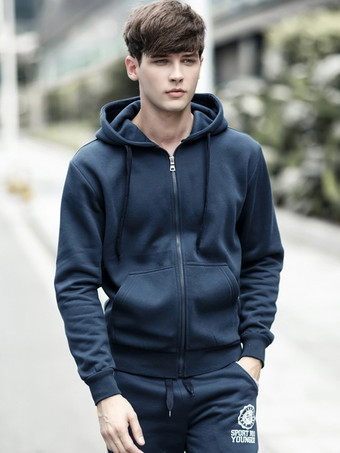 ディープブルーメンズ フード付きカーディガン 長袖 スウェットシャツ ジャケット プラスサイズ カジュアル トレンディ 厚手 ベルベット コート