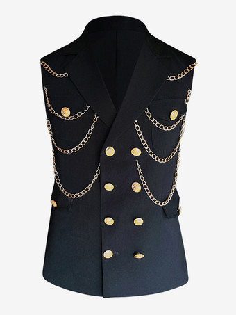 メンズ メタルチェーン装飾スーツベスト パンクロック パフォーマンスステージジャケット