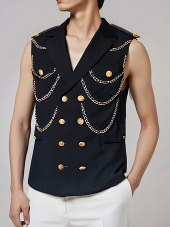 メンズ メタルチェーン装飾スーツベスト パンクロック パフォーマンスステージジャケット