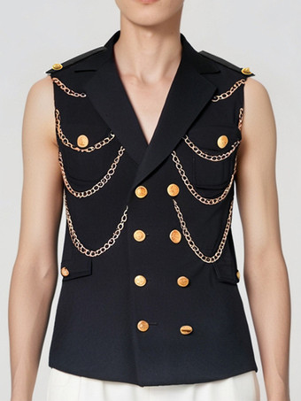 メンズ メタルチェーン装飾スーツベスト パンクロック パフォーマンスステージジャケット