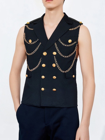 メンズ メタルチェーン装飾スーツベスト パンクロック パフォーマンスステージジャケット