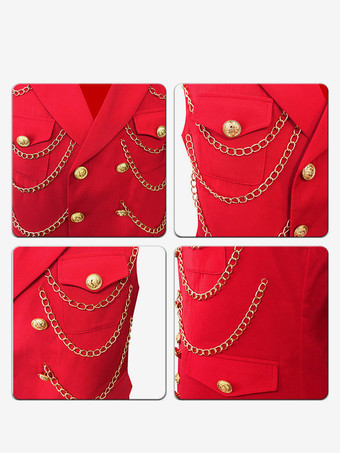 メンズ メタルチェーン装飾スーツベスト パンクロック パフォーマンスステージジャケット