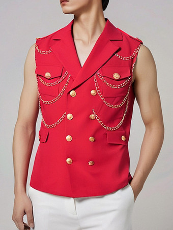 メンズ メタルチェーン装飾スーツベスト パンクロック パフォーマンスステージジャケット