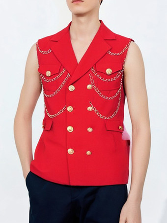 メンズ メタルチェーン装飾スーツベスト パンクロック パフォーマンスステージジャケット