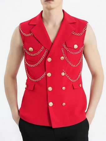 メンズ メタルチェーン装飾スーツベスト パンクロック パフォーマンスステージジャケット