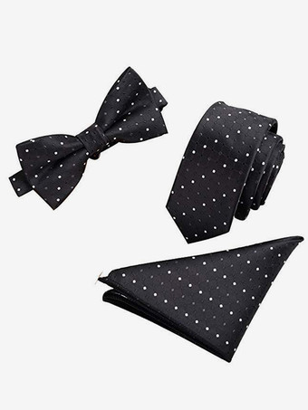 ブラック 6cm メンズ 3点セット ポケット付きスカーフ、ネクタイ、蝶ネクタイ付き