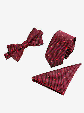 ワインレッド 6cm メンズ 3点セット ポケット付きスカーフ、ネクタイ、蝶ネクタイ付き