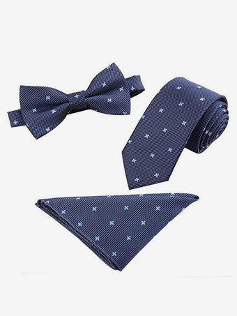 ダークネイビー6cm メンズ 3点セット ポケット付きスカーフ、ネクタイ、蝶ネクタイ付き