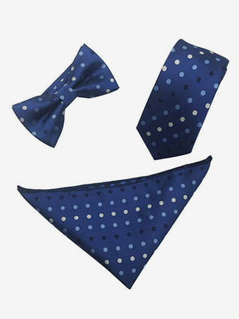 ブルー 6cm メンズ 3点セット ポケット付きスカーフ、ネクタイ、蝶ネクタイ付き