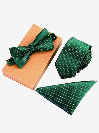 グリーン 6cm メンズ 3点セット ポケット付きスカーフ、ネクタイ、蝶ネクタイ付き