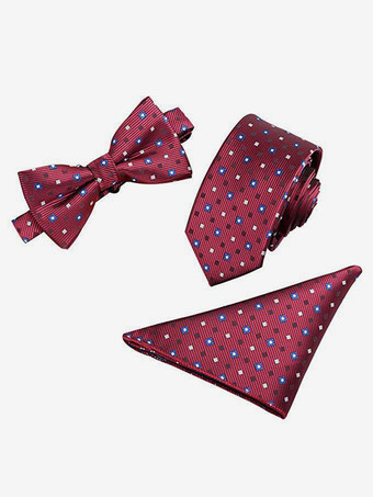 ダークレッド6cm メンズ 3点セット ポケット付きスカーフ、ネクタイ、蝶ネクタイ付き