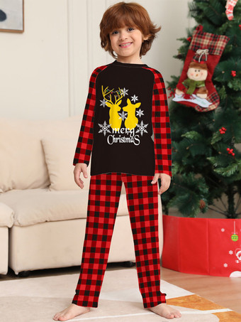 ファミリーマッチングセット チェック柄 長袖 エルク レッド ブラック フェスティバル クリスマス パジャマ