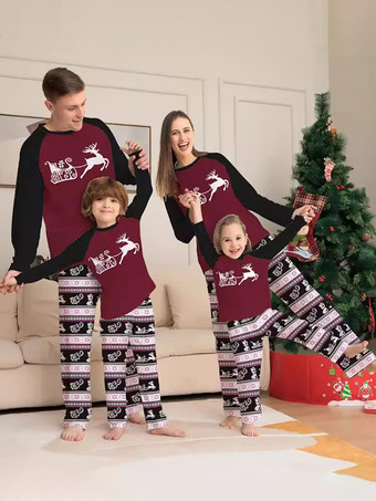 Burgundy Burgundy Matching Family Christmas Pajamas Baby's Kid's Christmas Pattern Top Pants